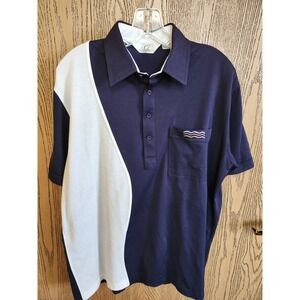 Vintage Gabicci Polo Shirt Mens Large Navy Blue 3 Button Golf Polyester Cotton
